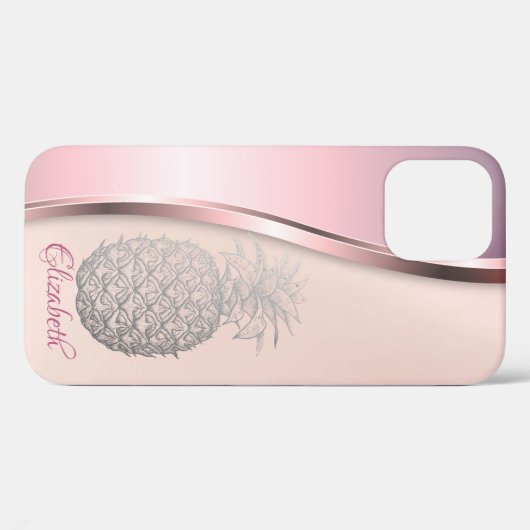 Trendy Coole Silber Ananas - Personalisiert Case-Mate iPhone Hülle (Rückseite (Horizontal))
