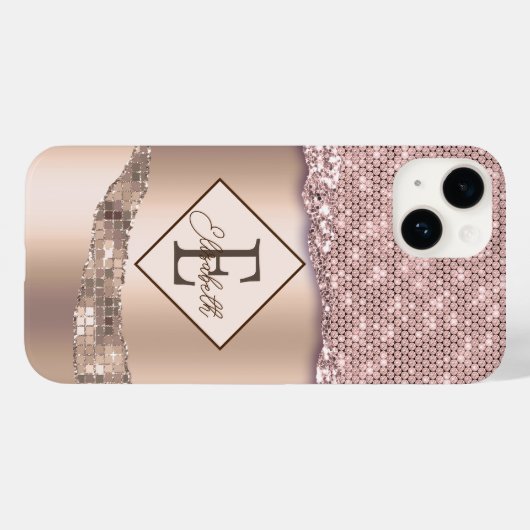 Trendy Copper Diamonds Monogram Case-Mate iPhone Hülle (Rückseite (Horizontal))