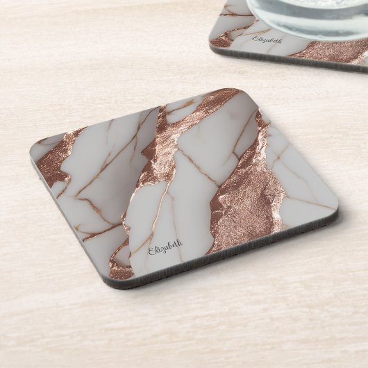 Trendy Copper Glitzer Marmor Getränkeuntersetzer (Linke Seite)