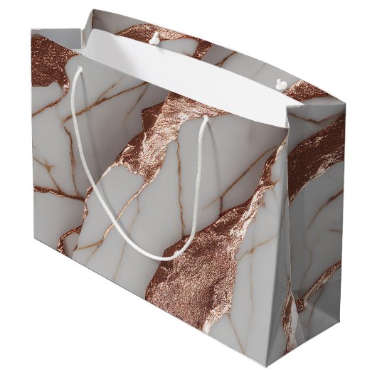 Trendy Copper Glitzer Marmor Große Geschenktüte (Rückseite Schrägansicht)