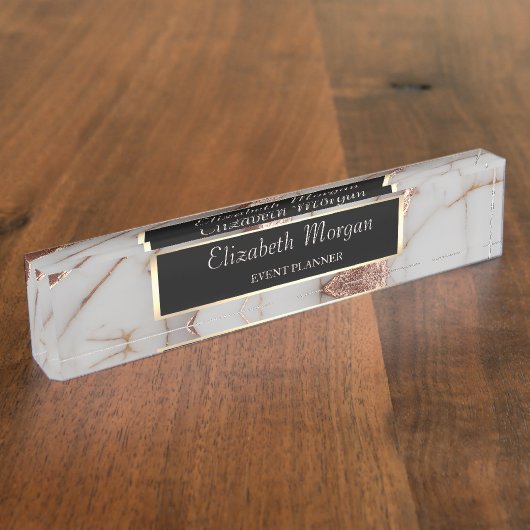 Trendy Copper Glitzer Marmor Namensplakette (Seite)