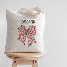 Trendy Coquette Bow Red Hearts Tragetasche