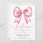 Trendy Coquette Pink Blush Bow Sweet 16 Party Einladung (Vorderseite)