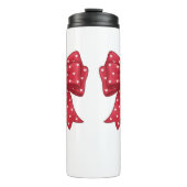 Trendy Coquette Red Ribbon Bow with White Hearts Thermosbecher (Vorderseite)