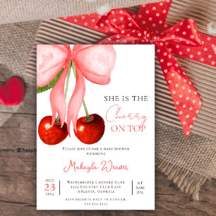 Trendy Coquette Rosa Schleife Kirsche auf dem Ober Einladung