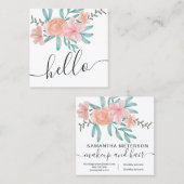 Trendy Coral floral Aquarell hello Skript Quadratische Visitenkarte (Vorne/Hinten)