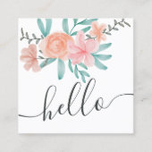 Trendy Coral floral Aquarell hello Skript Quadratische Visitenkarte (Vorderseite)