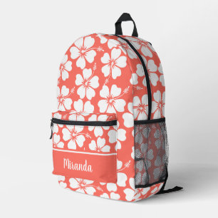 Trendy Coral Hibiskus Pattern Bedruckter Rucksack