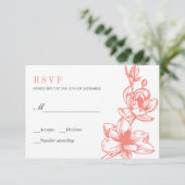 Trendy Coral Magnolia Blume Bloom | HochzeitsrSVP RSVP Karte (Stehend Vorderseite)