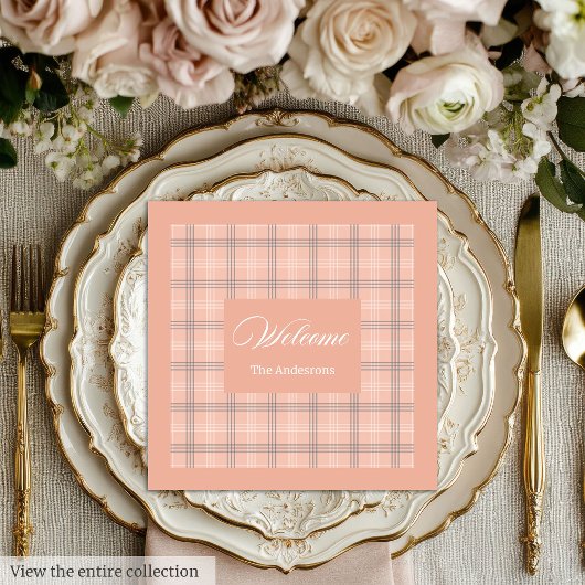 Trendy Coral Napkins Personalized Plaid Table Set Serviette