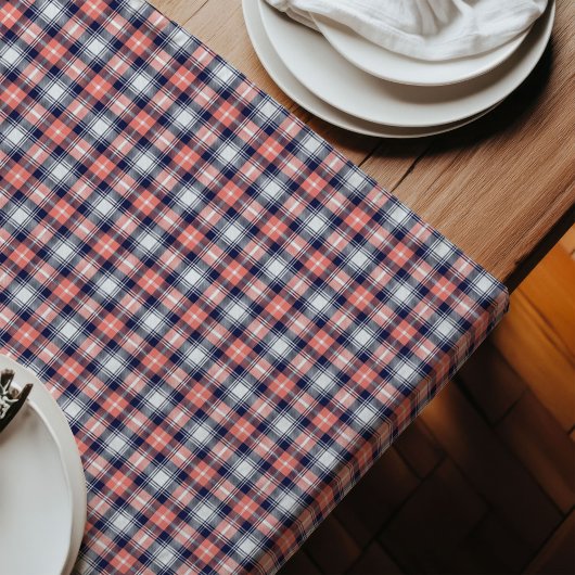 Trendy Coral Navy Sleek Tartan für das Abendessen Großer Tischläufer