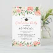 Trendy Coral Peach Floral Girl Graduation Party Einladung (Stehend Vorderseite)