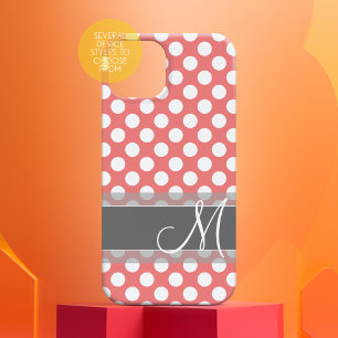 Trendy Coral und Grey Polka Dot Pattern Monogram Case-Mate iPhone Hülle