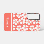 Trendy Coral White Hibiskus Pattern Samsung Galaxy Hülle (Rückseite (Horizontal))
