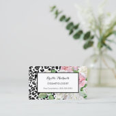 Trendy Cosmetologin Leopard Print Pink Floral Visitenkarte (Stehend Vorderseite)