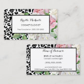 Trendy Cosmetologin Leopard Print Pink Floral Visitenkarte (Vorne/Hinten)