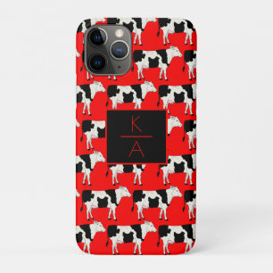 Trendy Cow Editable Monogram Red Iphone case