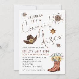 Trendy Cowgirl Disco Glitzer Junggeselinnen-Abschi Einladung