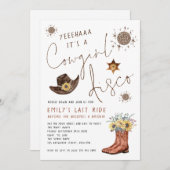 Trendy Cowgirl Disco Glitzer Junggeselinnen-Abschi Einladung (Vorne/Hinten)