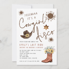 Trendy Cowgirl Disco Glitzer Junggeselinnen-Abschi Einladung