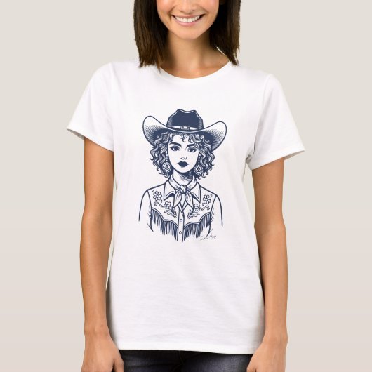 Trendy Cowgirl Western Line Art T-Shirt (Vorderseite)