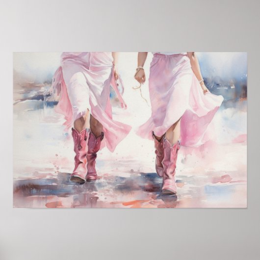 Trendy Cowgirls Boots Watercolor Walking on Beach Poster (Vorne)