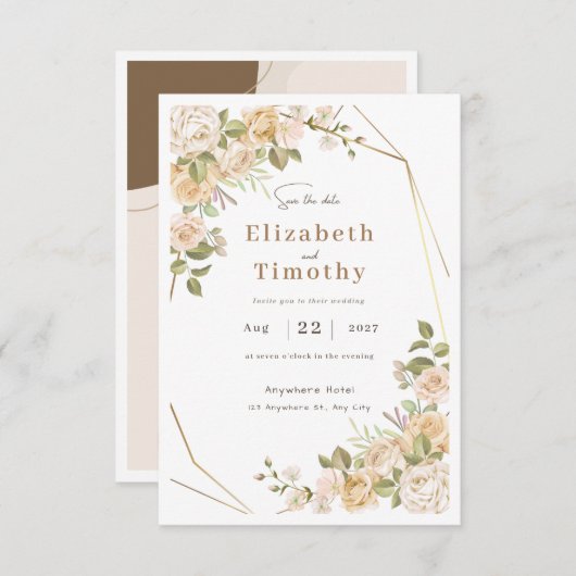 Trendy Cream Save the Date Hochzeit Einladung (Vorne/Hinten)