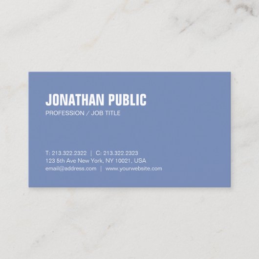 Trendy Creative Simple Design Blue Schlicht Luxus Visitenkarte (Vorderseite)