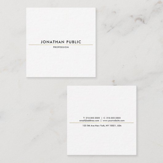 Trendy Creative Simple Design Gold White Template Quadratische Visitenkarte (Vorne/Hinten)