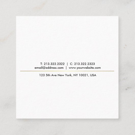 Trendy Creative Simple Design Gold White Template Quadratische Visitenkarte (Rückseite)