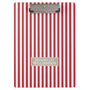 Trendy Crimson Bright Red & White Striped Elegant Klemmbrett
