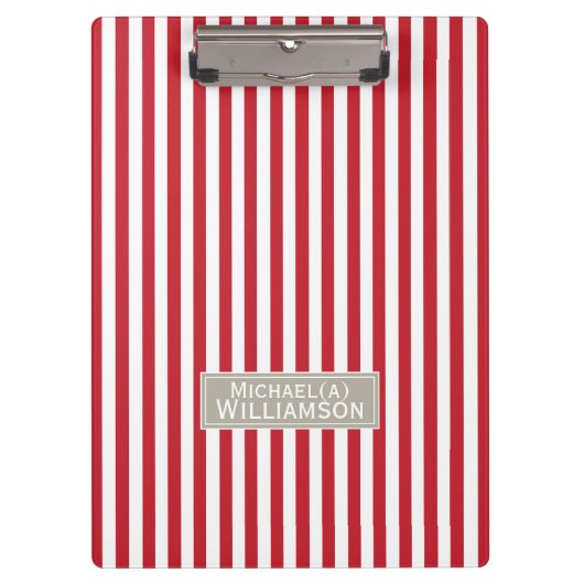 Trendy Crimson Bright Red & White Striped Elegant Klemmbrett (Vorderseite)