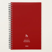 Trendy Crimson Red Modern Monogram Weekly Planer (Vorderseite)