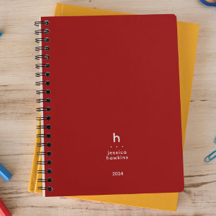 Trendy Crimson Red Modern Monogram Weekly Planer