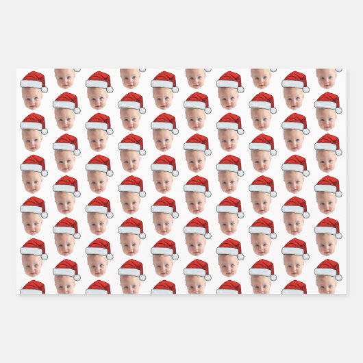 Trendy Custom Face Foto Weihnachtsmannmütze Weihna Geschenkpapier Set (Vorderseite)