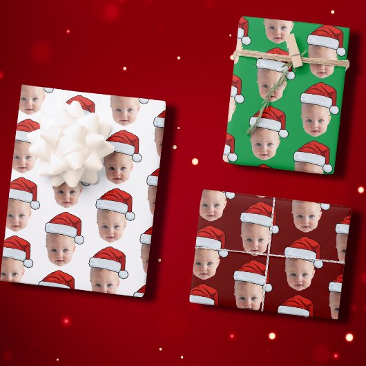 Trendy Custom Face Foto Weihnachtsmannmütze Weihna Geschenkpapier Set
