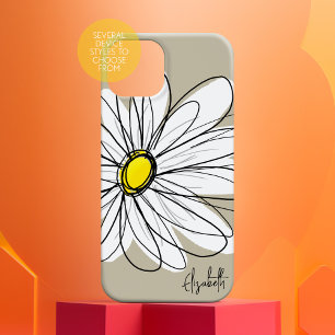 Trendy Custom Floral Daisy - grau, gelb, Leinen iPhone 15 Pro Max Hülle