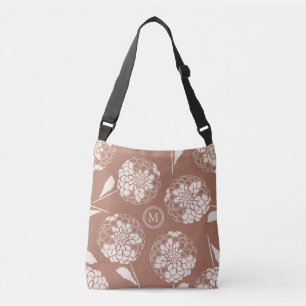 Trendy custom mocha braune Dahlienblockprint Tragetaschen Mit Langen Trägern