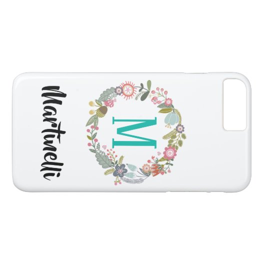 Trendy Custom Monogram Floral Wreath Case-Mate iPhone Hülle (Rückseite (Horizontal))