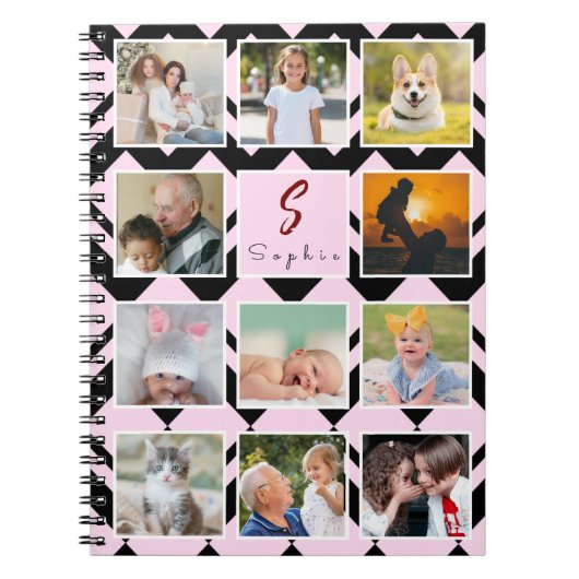 Trendy Custom Name Monogram 11 Photos Collage Notizblock (Vorderseite)