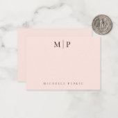 Trendy Custom Template Chic Blush Pink Monogrammed Mitteilungskarte (Vorderseite/Rückseite Beispiel)