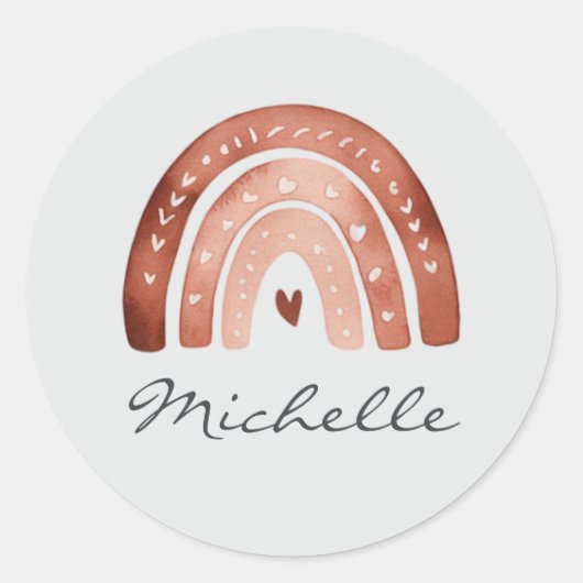 Trendy Cute Boho Watercolor Rainbow Personalized Runder Aufkleber (Vorderseite)
