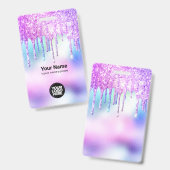Trendy Cute Holographic Glitter Drips Employee Ausweis (Front & Back)