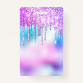 Trendy Cute Holographic Glitter Drips Employee Ausweis (Rückseite)