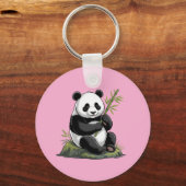Trendy Cute Panda Bear With Greenery Bamboo Pink Schlüsselanhänger (Vorderseite)
