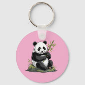 Trendy Cute Panda Bear With Greenery Bamboo Pink Schlüsselanhänger (Rückseite)
