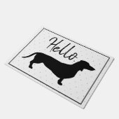 Trendy Dackel Silhouette & Black Dots Hallo Fußmatte (Schrägansicht)