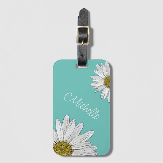 Trendy Daisies Aquamarin Green Personalisiert Gepäckanhänger (Vorderseite Vertikal)
