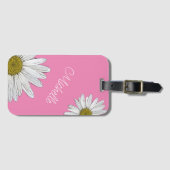 Trendy Daisies Personalisiert Girly Pink Gepäckanhänger (Vorderseite (Horizontal))