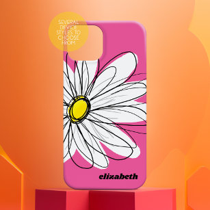 Trendy Daisy Blume mit Name - rosa gelb iPhone 15 Hülle